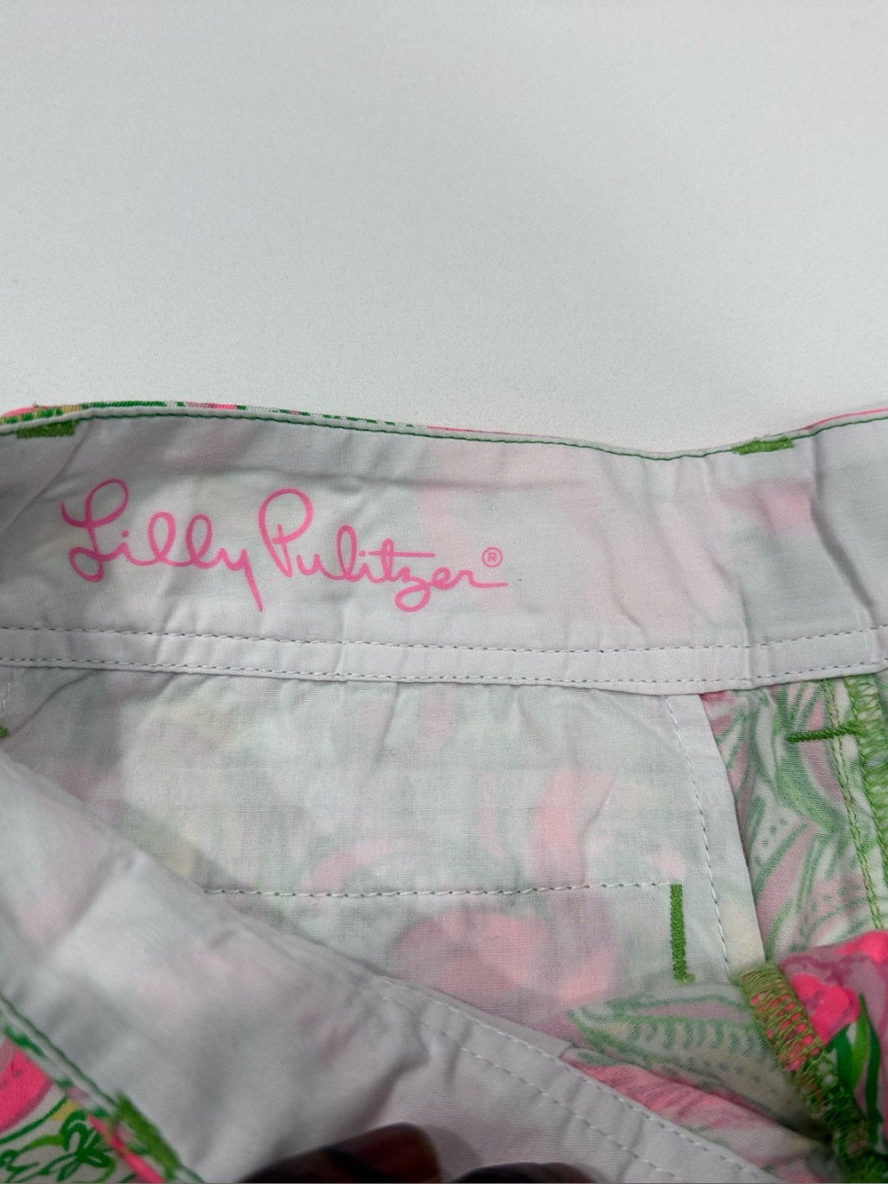 Lilly Pulitzer Pink & Green Paisley Flamingo Women's Shorts (The Walsh Shorts) - Picture 3 of 7